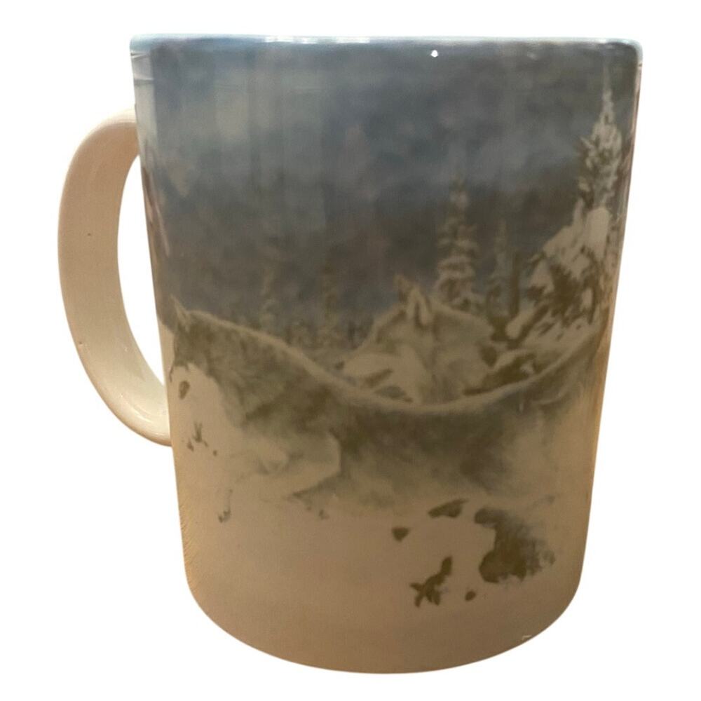 Vintage‎ Wolf Art Coffee Mug Ron Van Gilder Wild Wings 1999 Nature Wildlife Snow